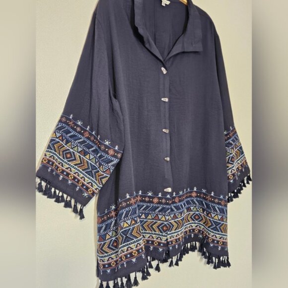 John Mark Indian Summer Embroidered Tunic Style Blouse,  Button Front Sz 2XL - Picture 4 of 12